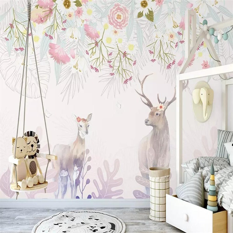 Animal Wallpaper <br/> Deer with Flowers | Murals Wallpaper