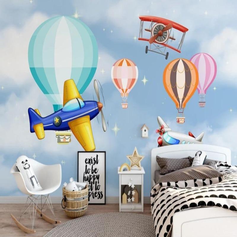 Flugzeugtapete in leuchtenden Farben | Wandtapete