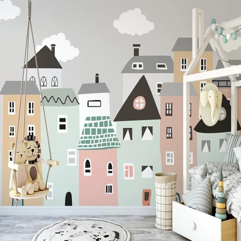 Papel de parede clássico para bebés Casas pequenas | Murais Papel de parede