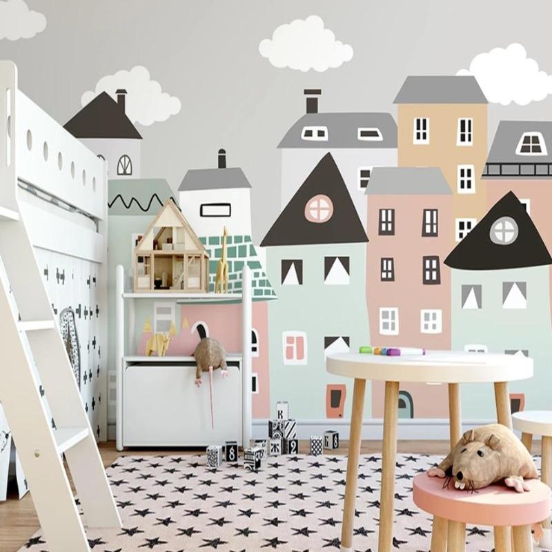 Papel de parede clássico para bebés Casas pequenas | Murais Papel de parede