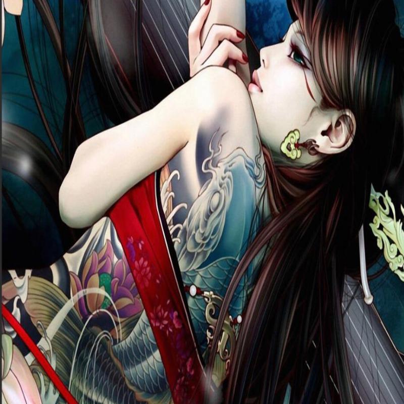 Japanische Tapete Mädchen und Tattoo | Wandbilder Tapete