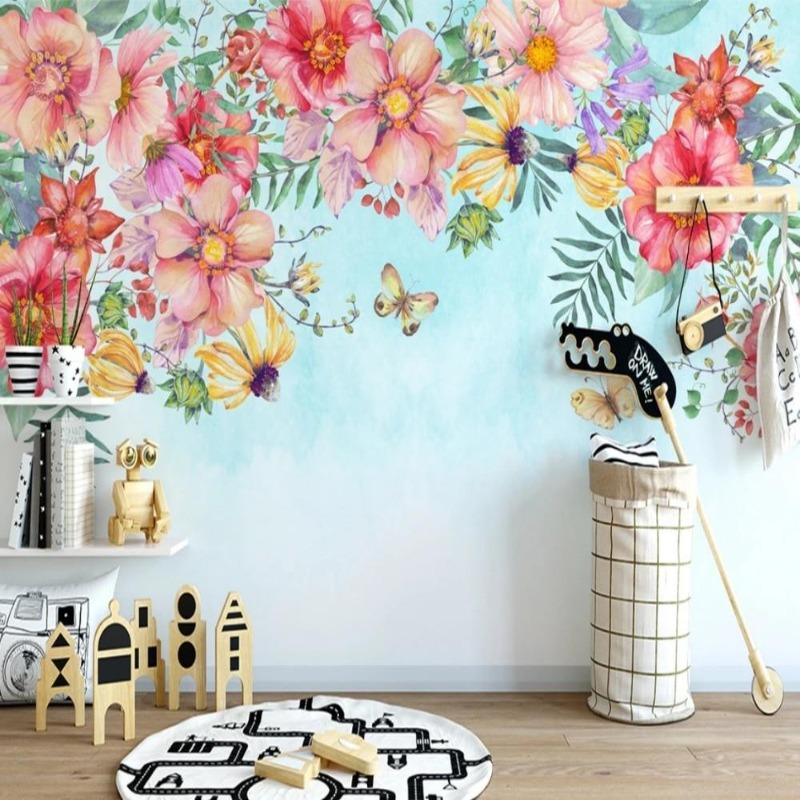 Mehrfarbige Blumentapete | Wandtapete