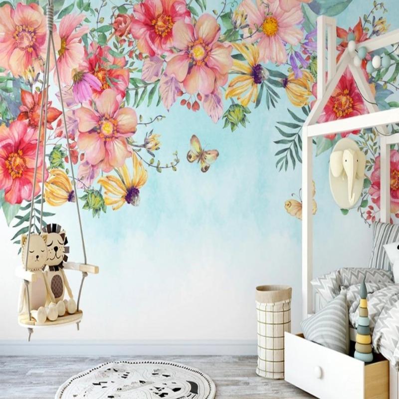 Mehrfarbige Blumentapete | Wandtapete