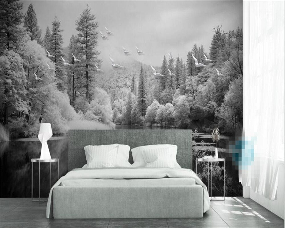 Schwarz-weiße Tapete fürs Schlafzimmer | Wandtapete