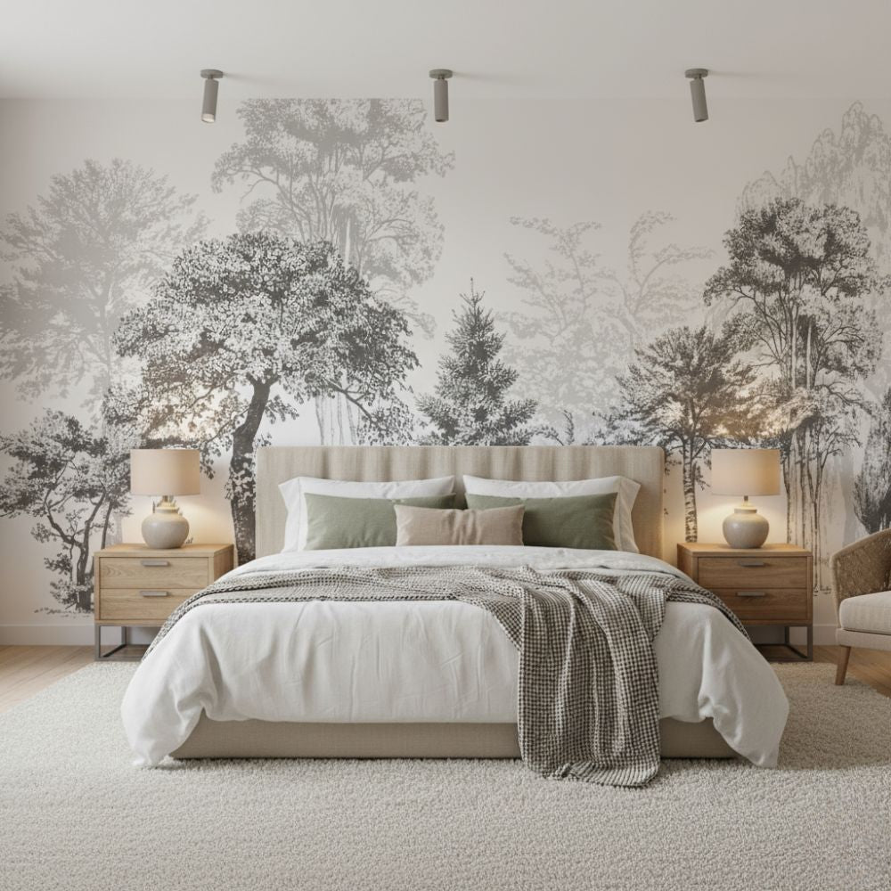 Vintage Tree Black & White Mural Wallpaper