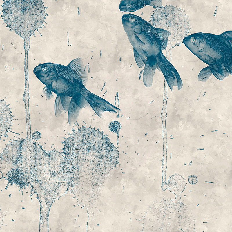 Vintage Blue Fish Illustration Mural Wallpaper