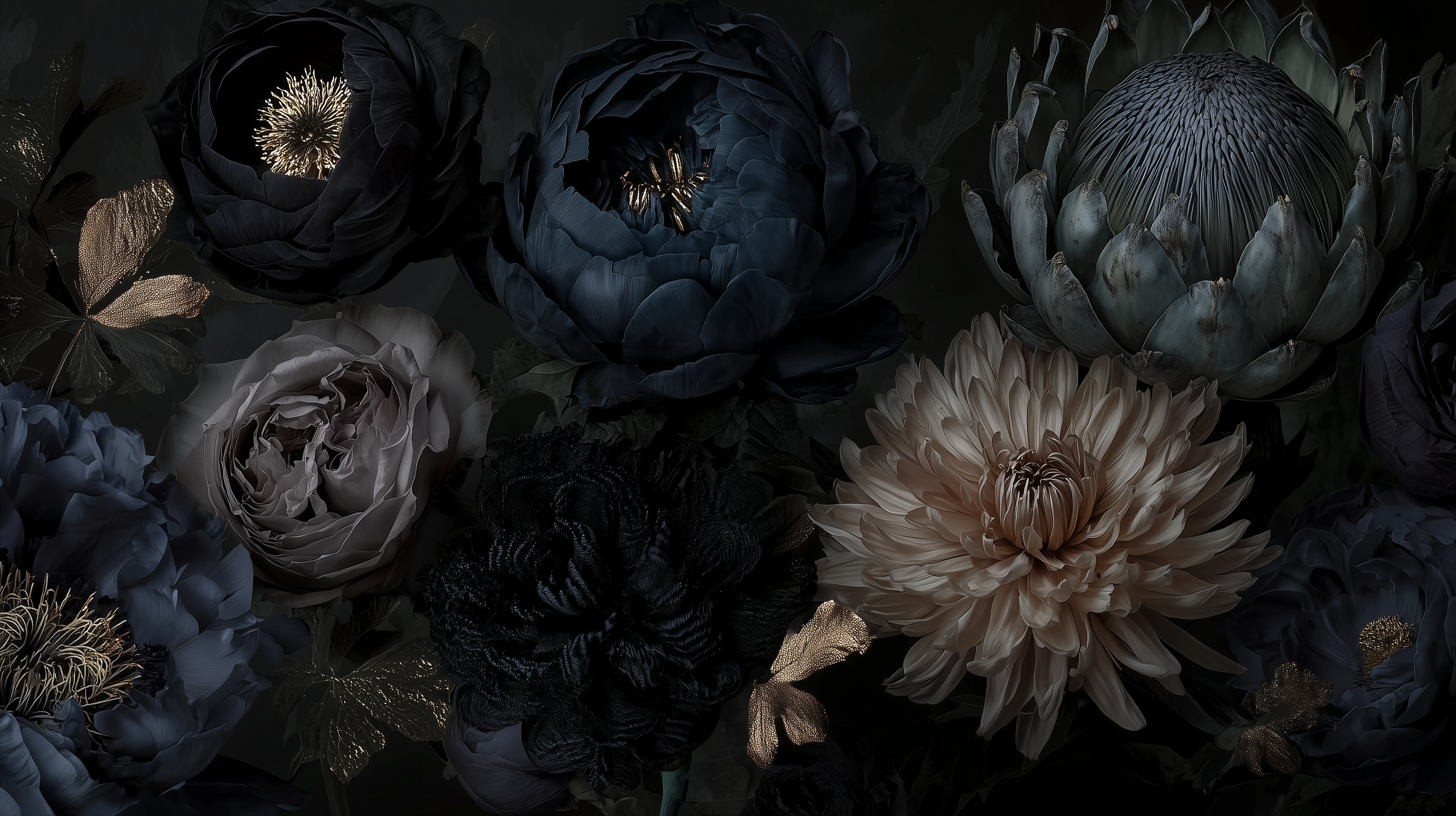 Dark Luxe Botanical Bloom Mural Wallpaper