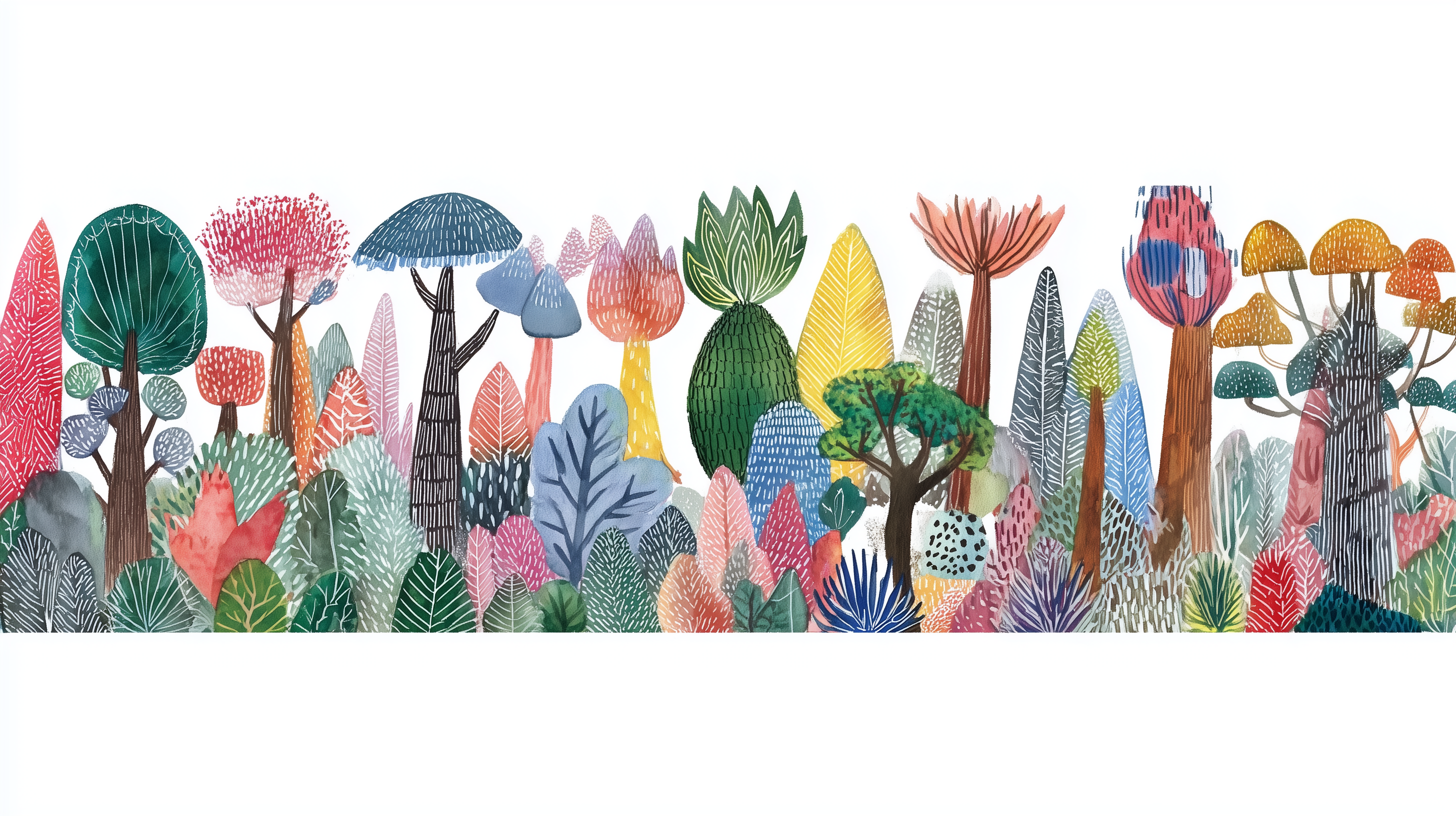 Kids Watercolor Forest Trees Mural Wallpaper