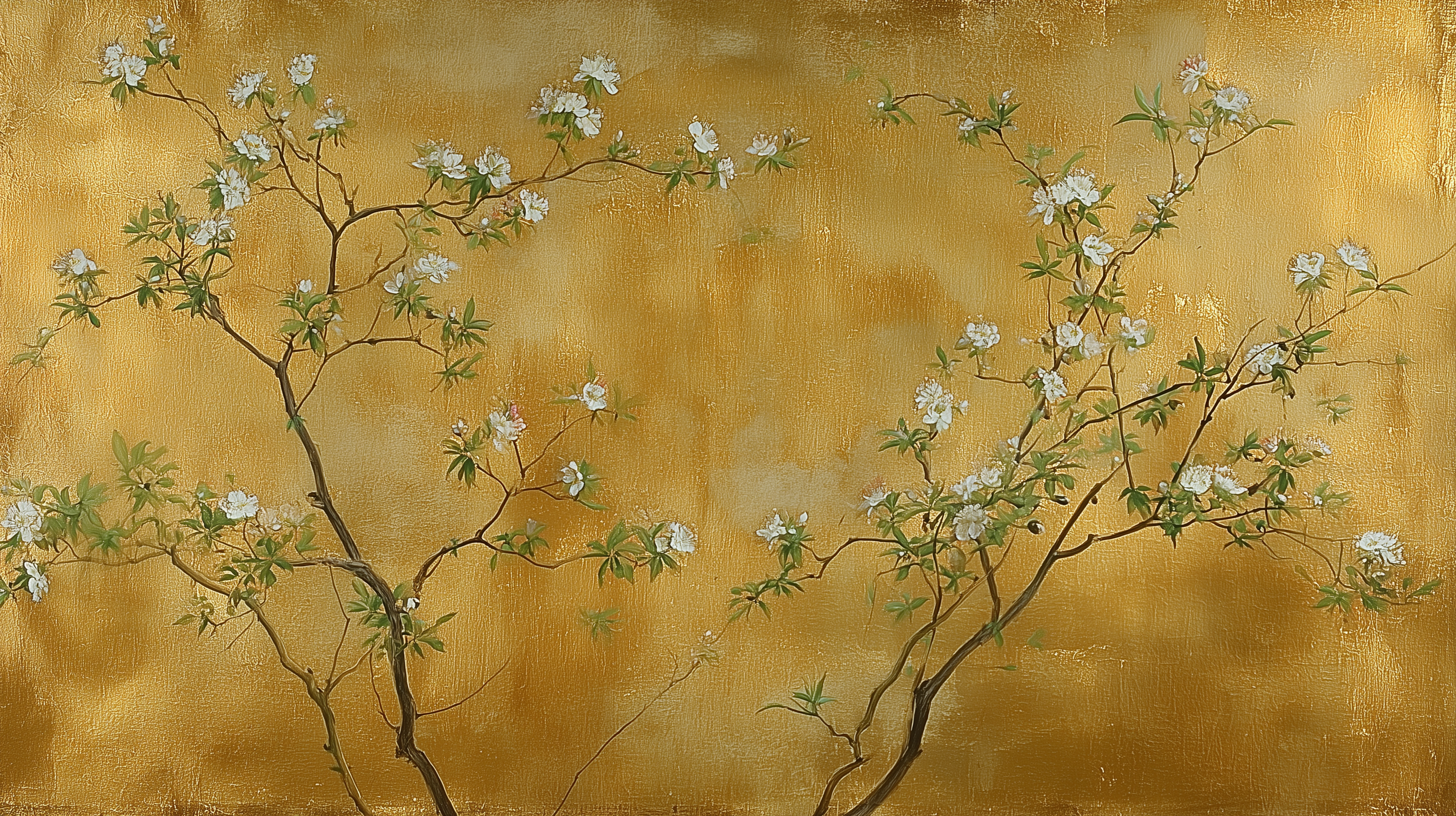 Gold Chinoiserie Blossom Branches Mural Wallpaper