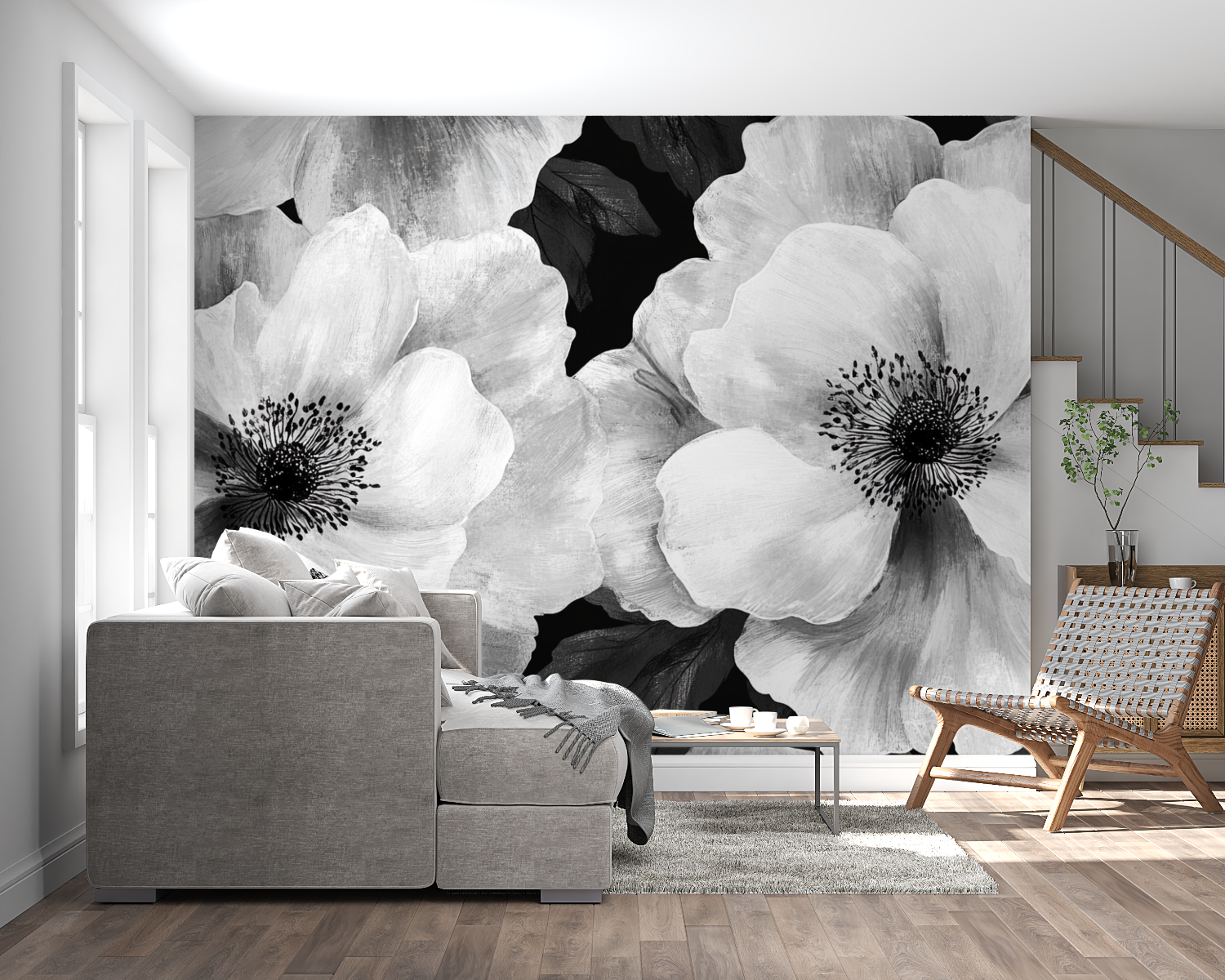 Watercolor Black Flowers Wallpaper | Murals Wallpaper