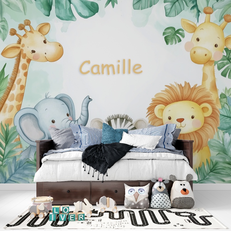 Watercolor Animals Name Wallpaper | Murals Wallpaper