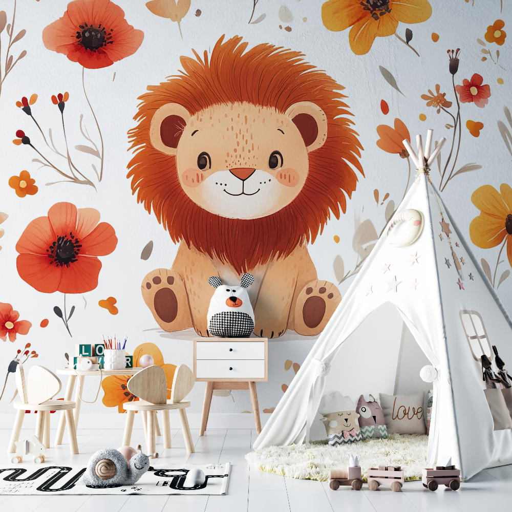 Lion and Wildflowers Wallpaper | Murals Wallpaper