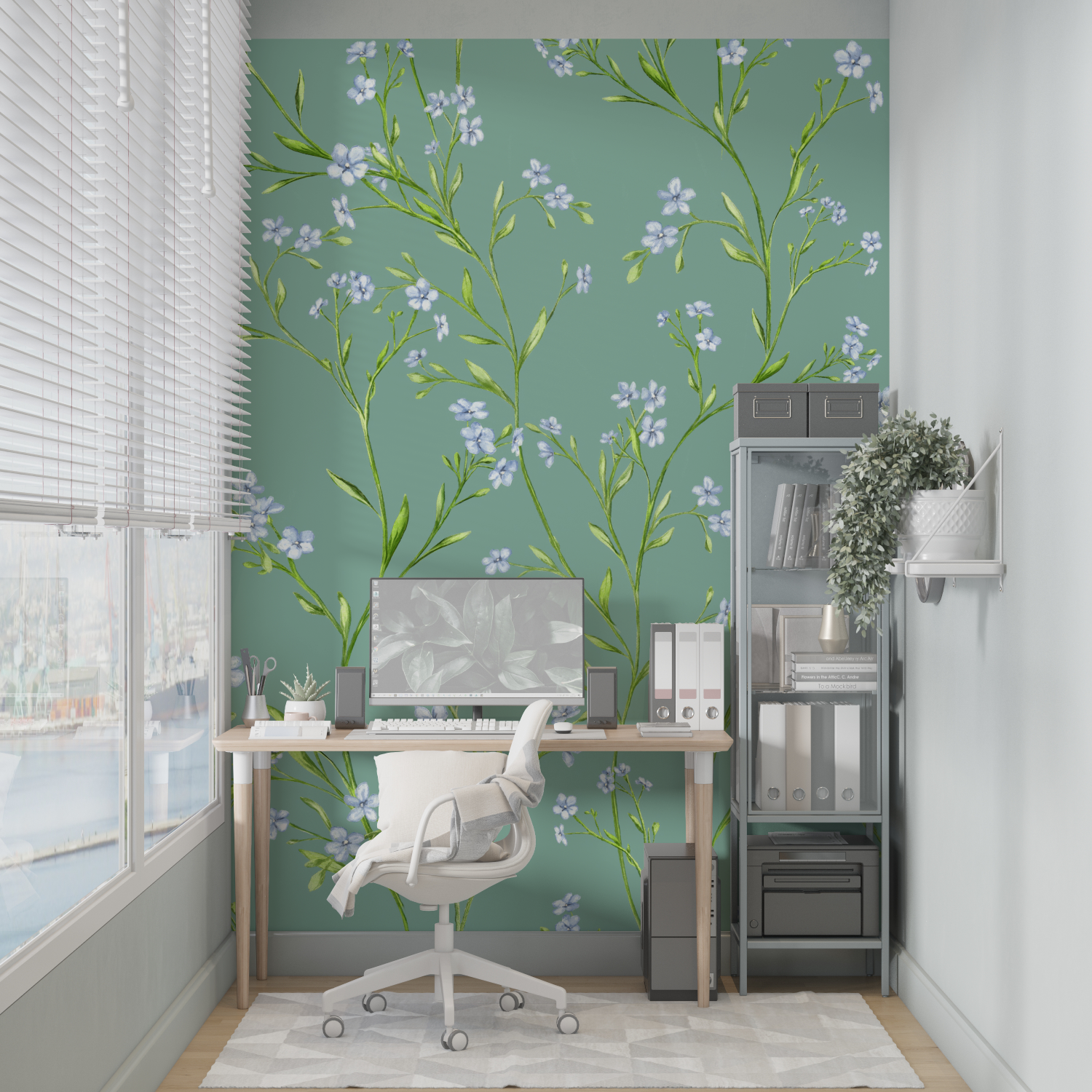 Aqua Floral Wallpaper | Murals Wallpaper