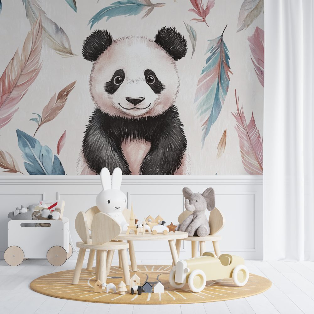 Pandapapier und Federbüschel für das Kinderzimmer
