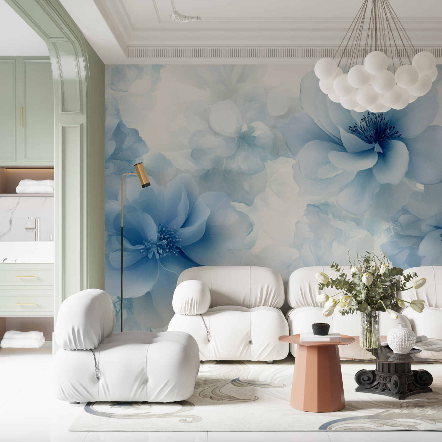 Delicate Blue Watercolor Flower Wallpaper | Murals Wallpaper