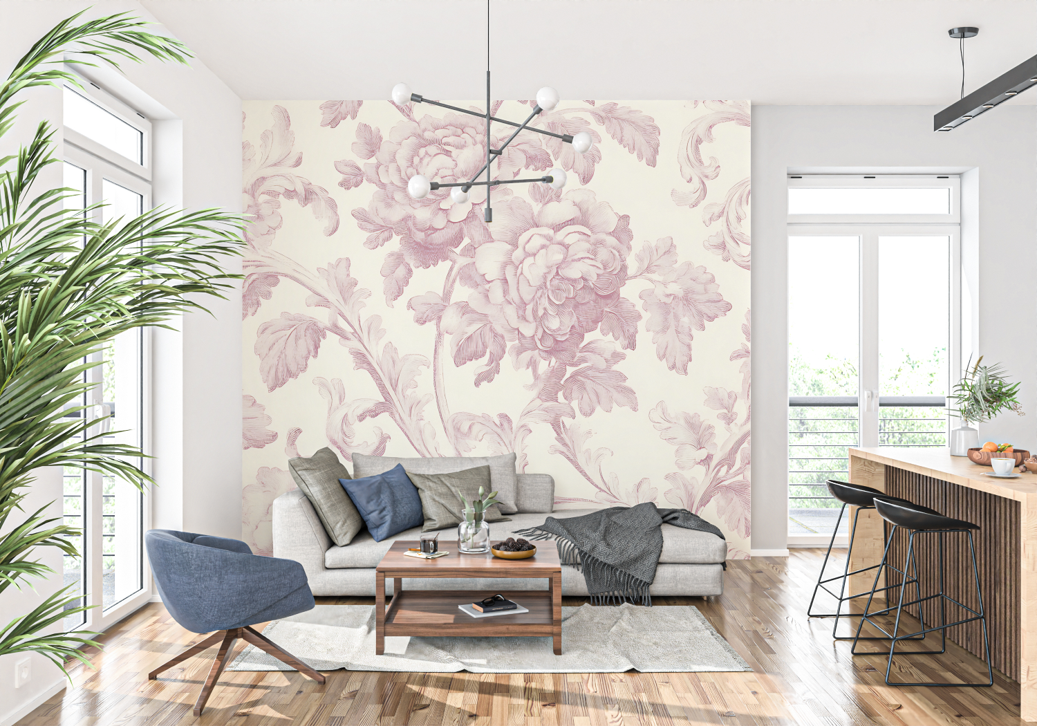 Pale Pink Toile Wallpaper | Murals Wallpaper