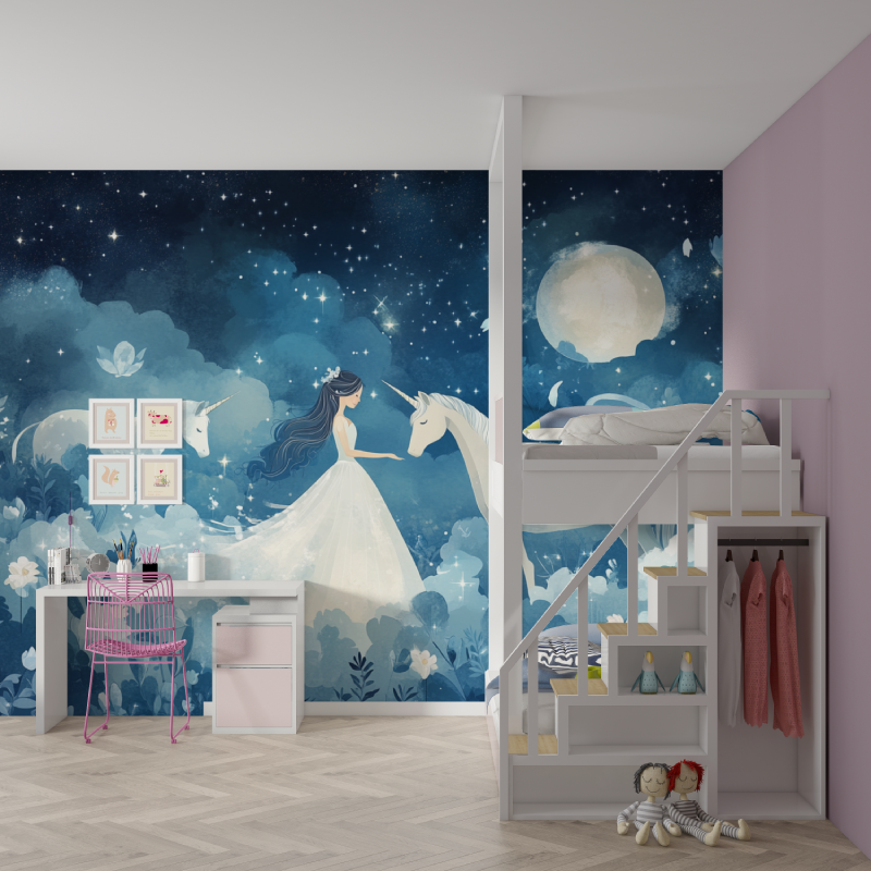 Little Princess and Unicorn Wallpaper | Murals Wallpaper