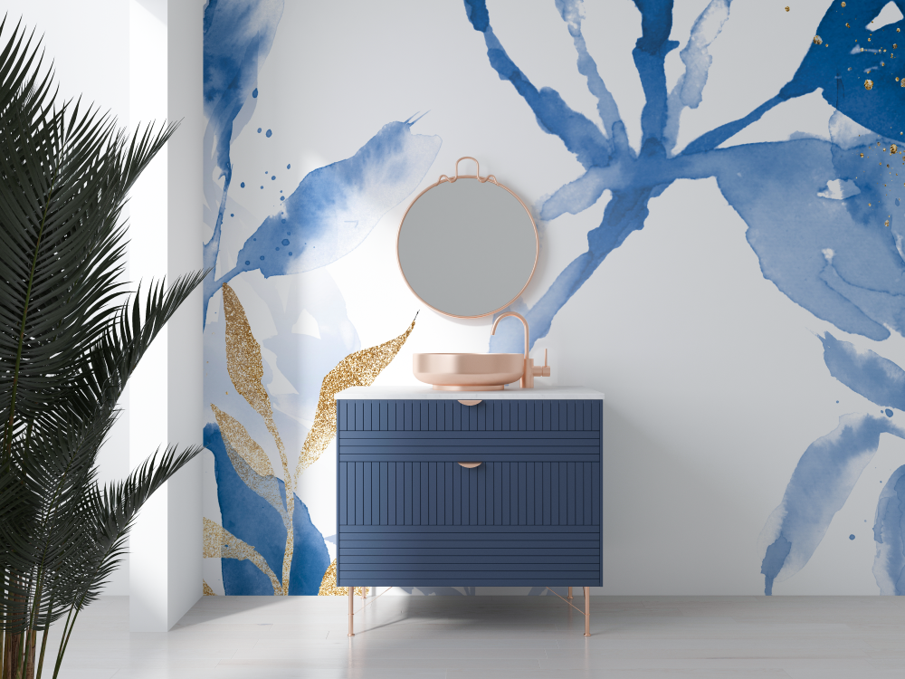 Blue Floral Bathroom Wallpaper | Murals Wallpaper