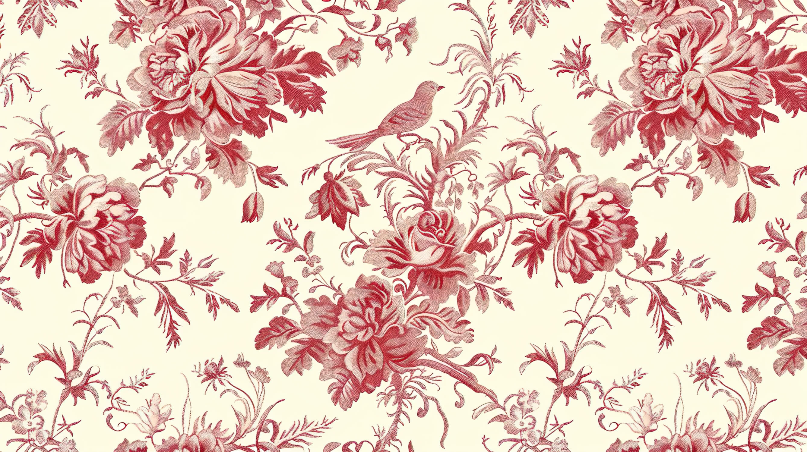 Red Toile De Jouy Bird Wallpaper | Murals Wallpaper