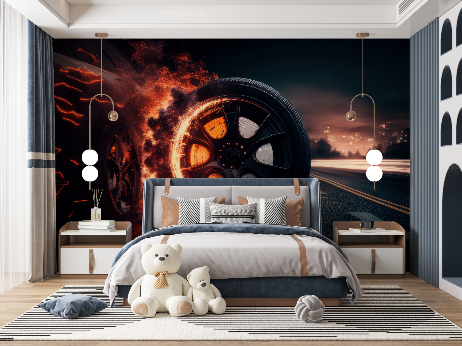 Burning Car Wheel Wallpaper | Murals Wallpaper