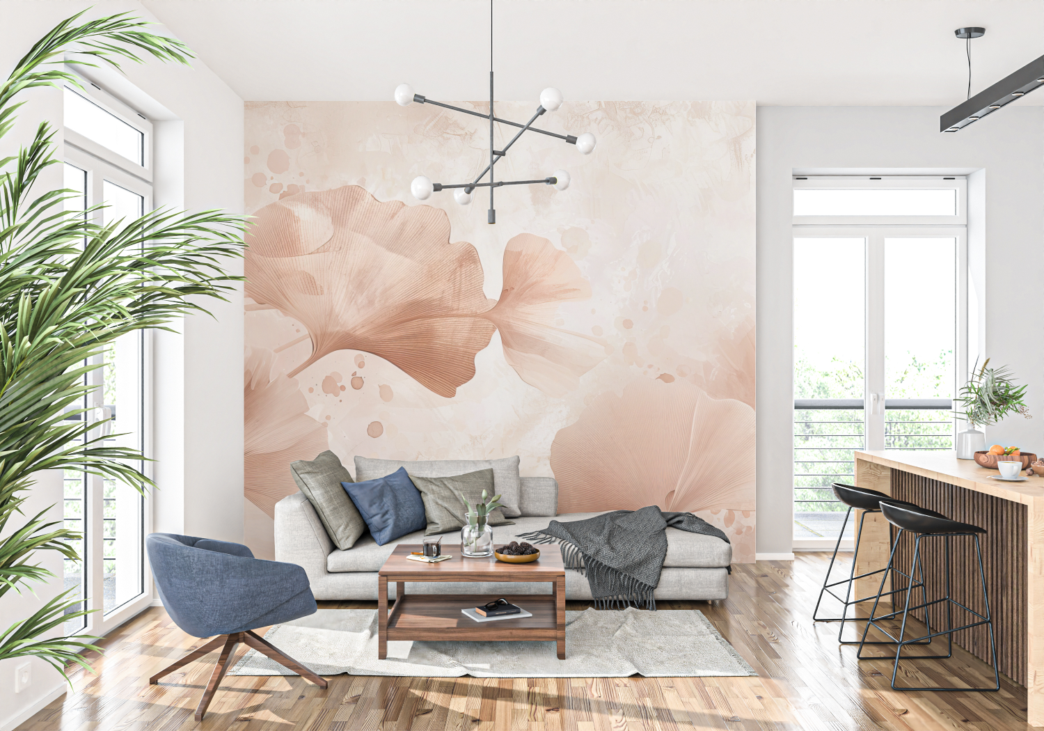 Gingko Watercolor Terracotta Mural Wallpaper