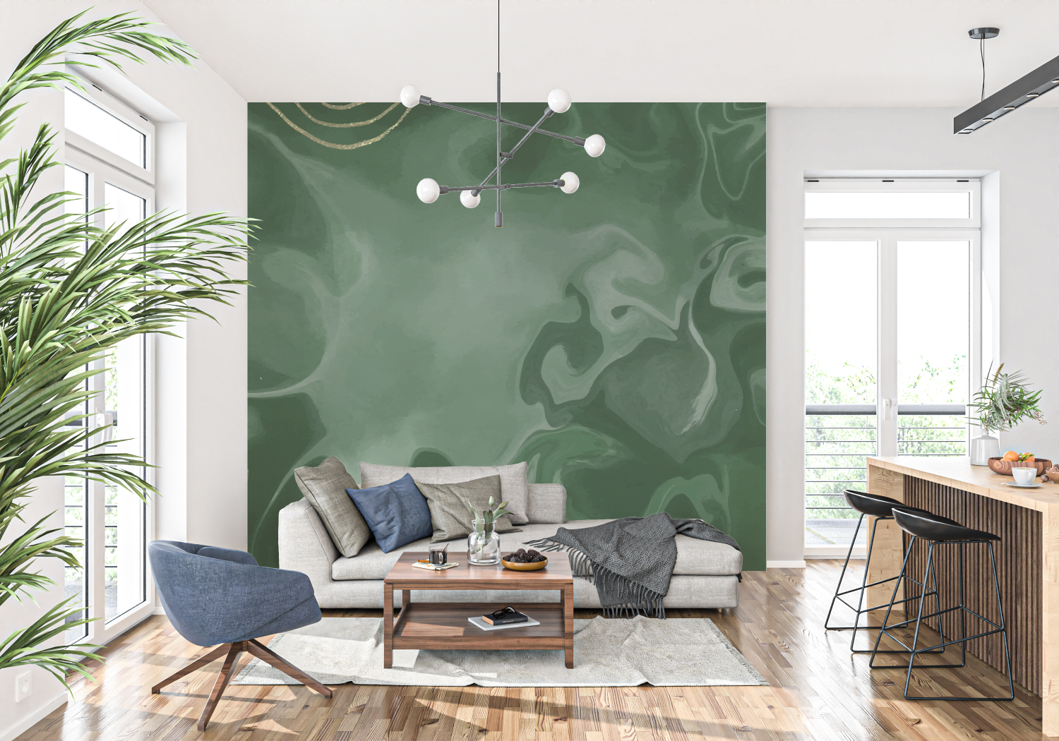 Green Wallpaper for Living Room | Murals Wallpaper