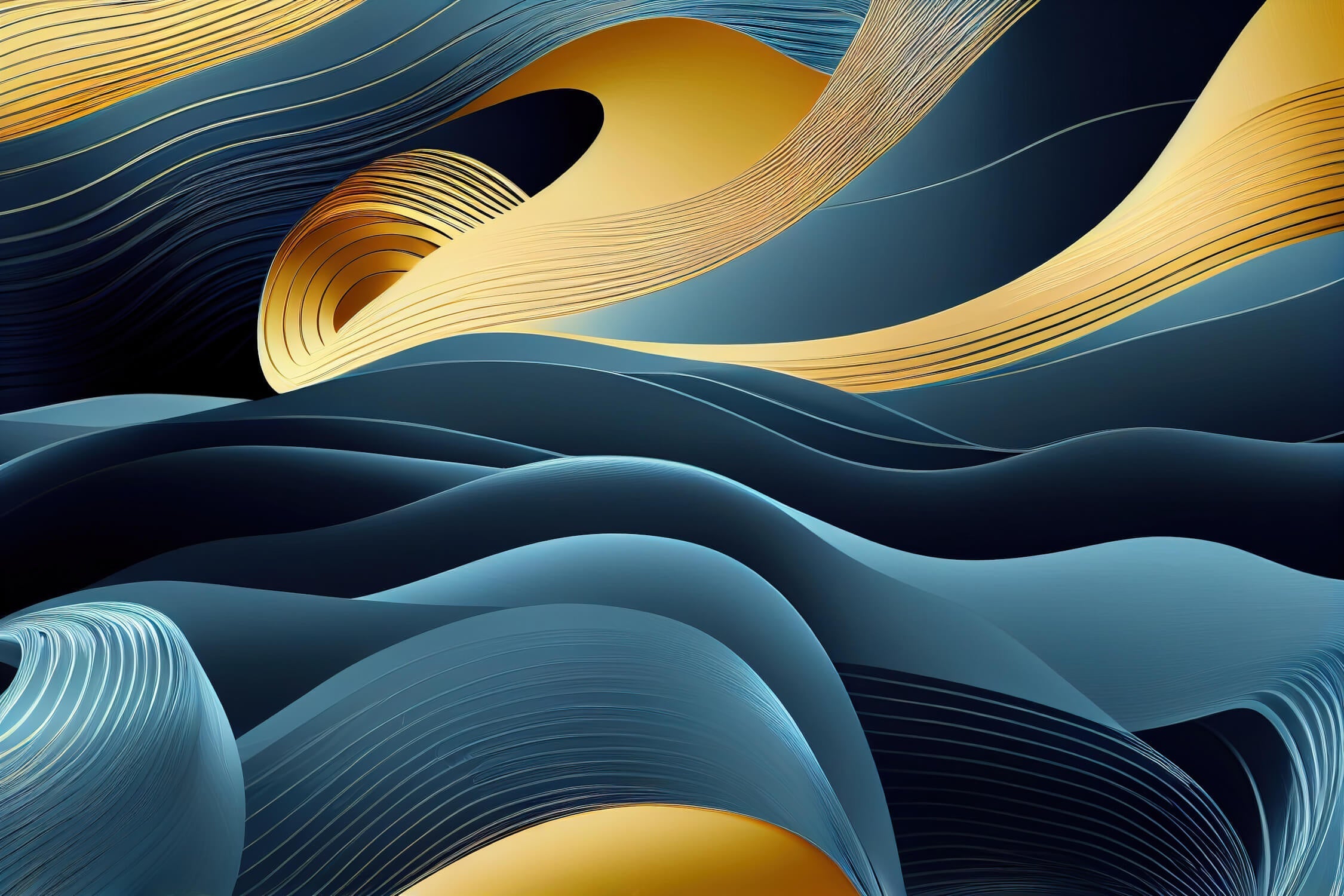 Art Deco Blue and Gold Waves Wallpaper | Murals Wallpaper