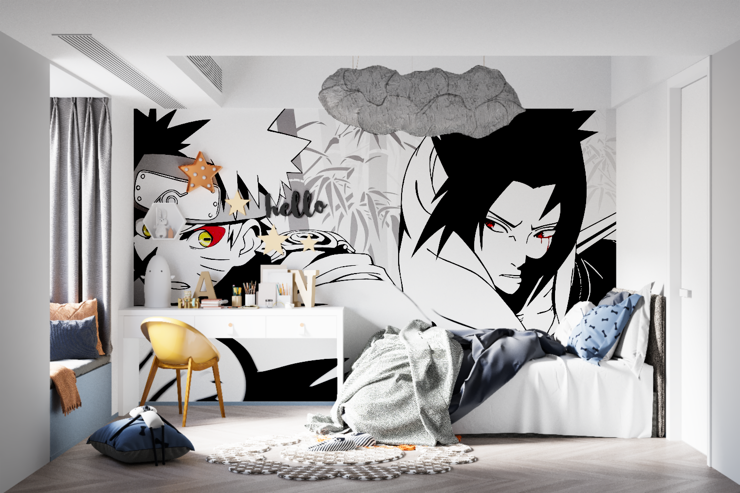 Naruto Combat Black and White Wallpaper | Murals Wallpaper