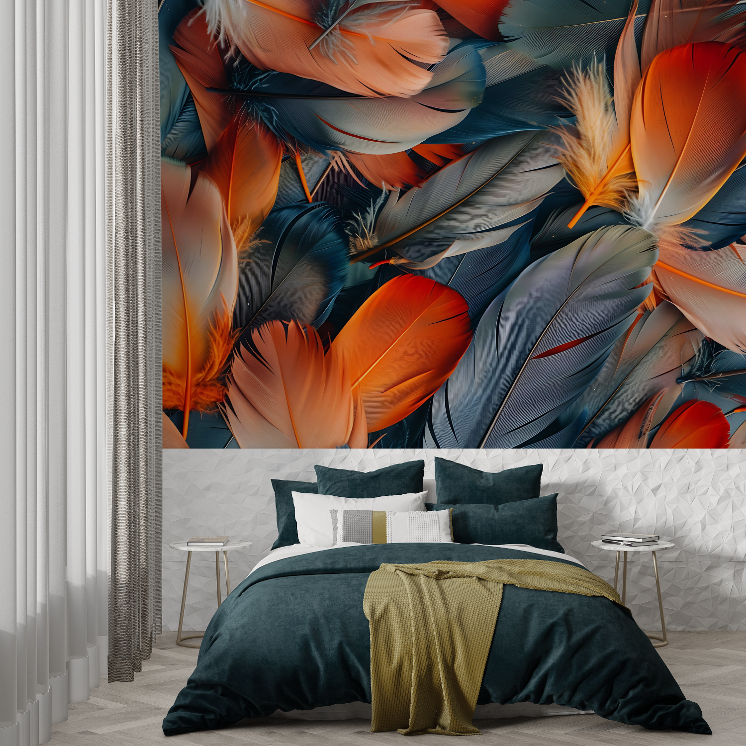 Orange and Blue Feather Wallpaper | Murals Wallpaper