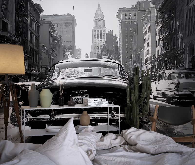 Vintage Car Black and White Wallpaper | Murals Wallpaper
