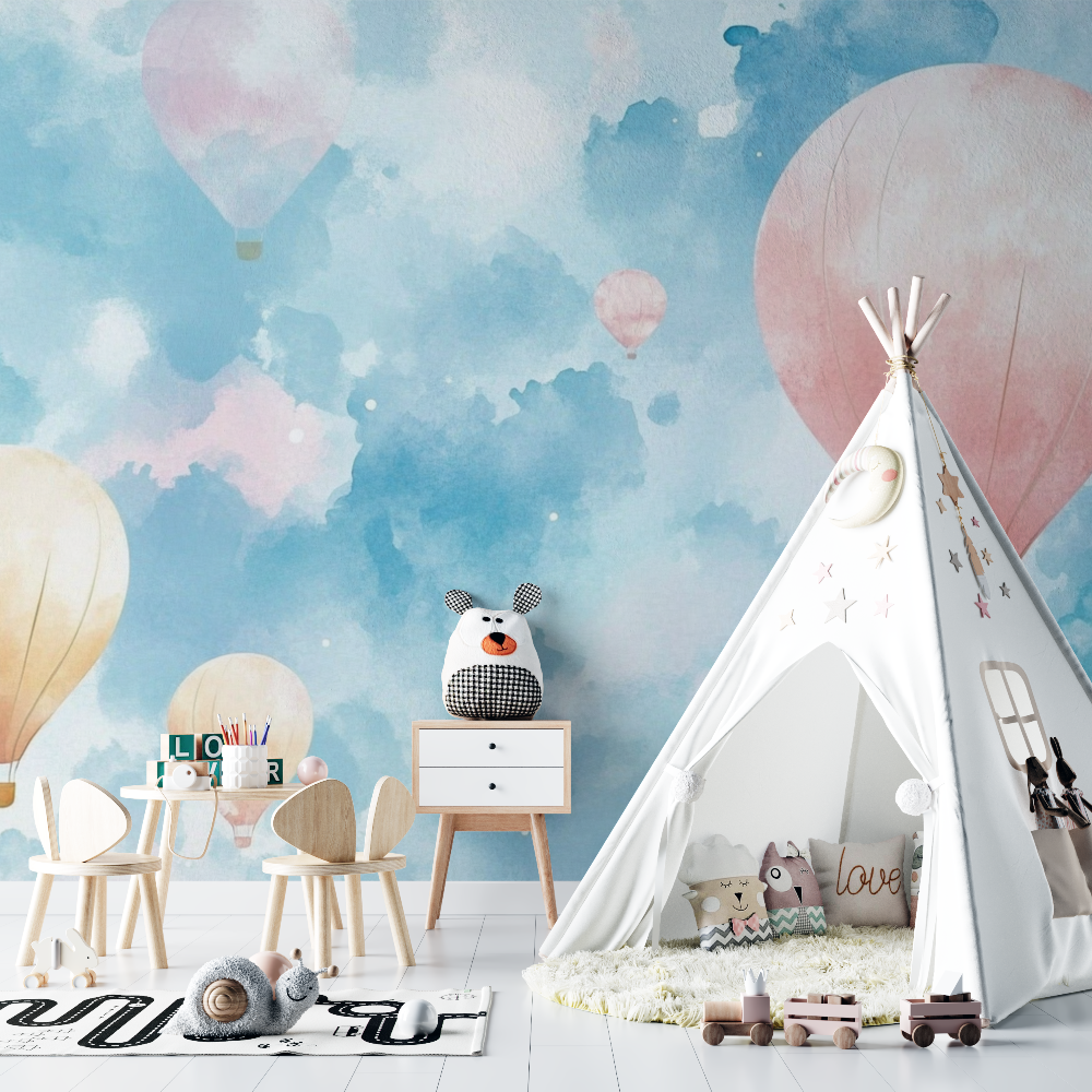Hot Air Balloon and Watercolor Sky Wallpaper | Murals Wallpaper
