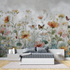 Flowers butterflies watercolor mural wallpaper tete de lit