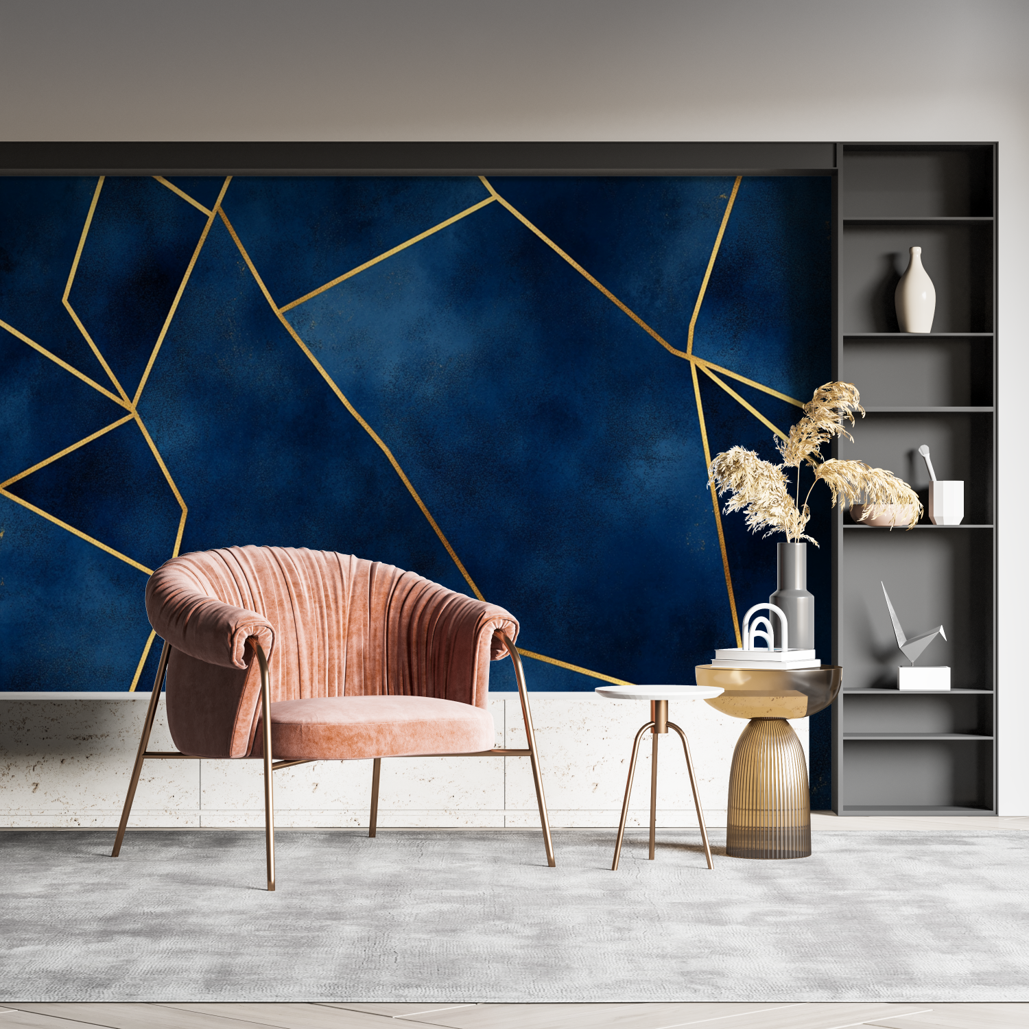 Papier Peint Géométrique Bleu et Or – Panorama-Wandbild