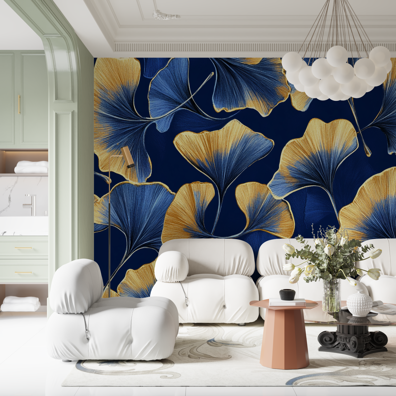 Blue Gecko Gold Art Deco Wallpaper | Murals Wallpaper