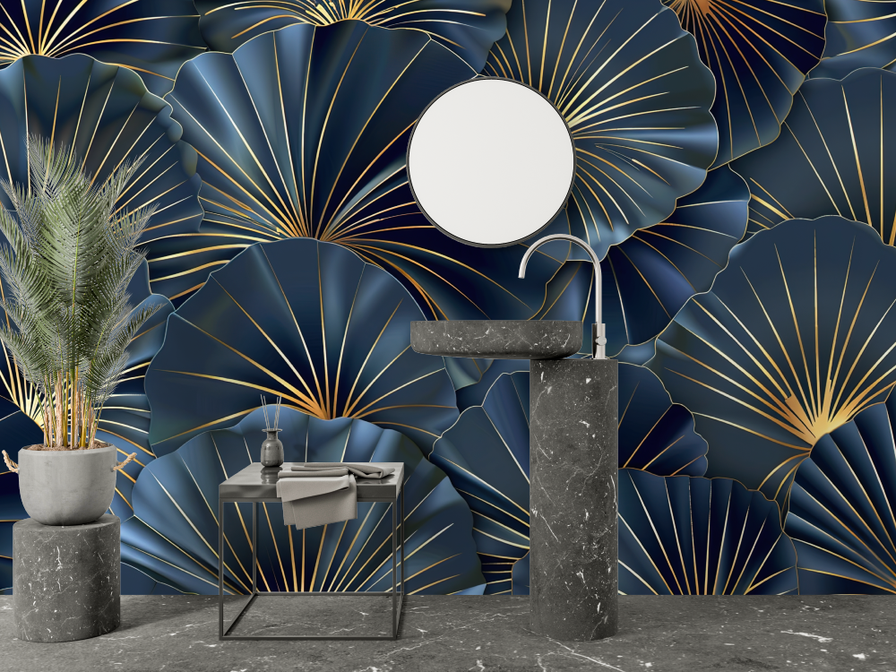 Blue Designer Bathroom Wallpaper | Murals Wallpaper