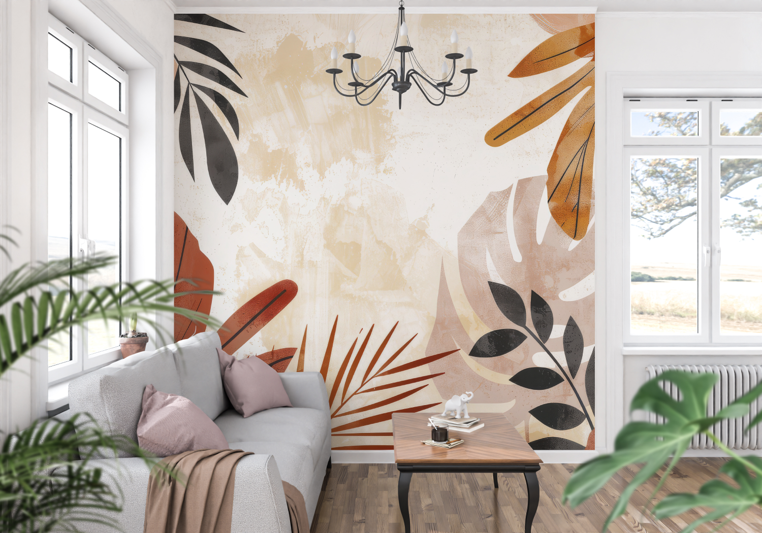 Florals Terracotta Mural Wallpaper