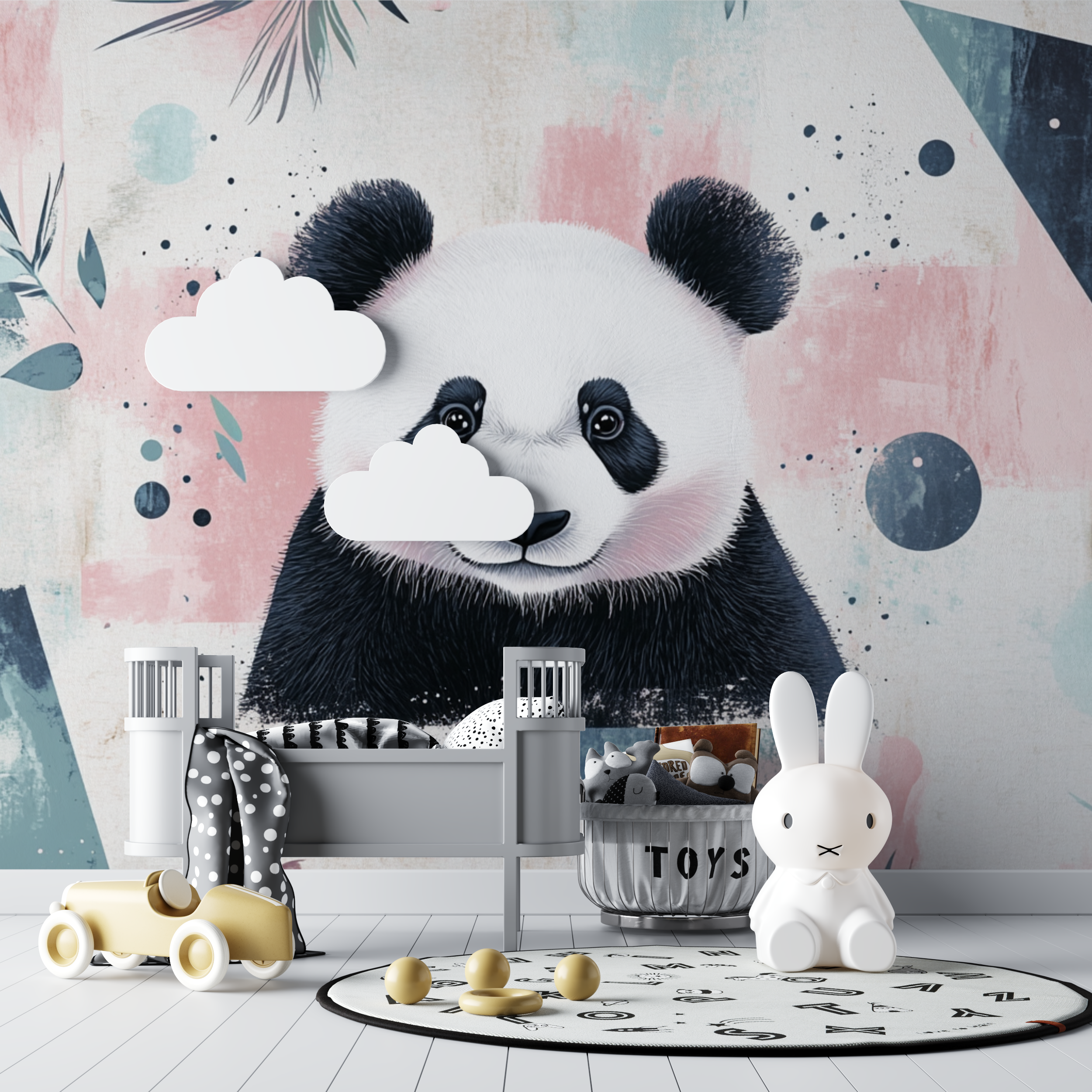 Panda and Geometric Patterns Wallpaper | Murals Wallpaper