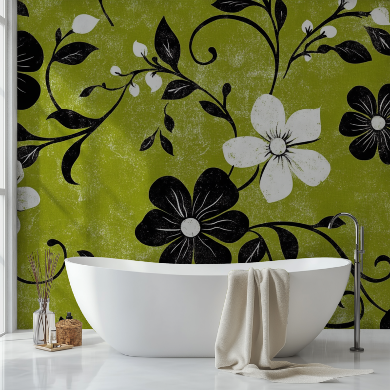 Vintage Green Black and White Wallpaper | Murals Wallpaper