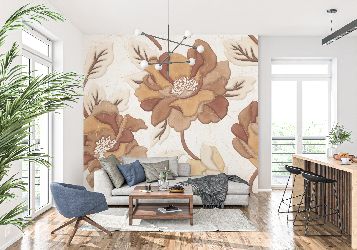 Terracotta Flower Wallpaper | Murals Wallpaper