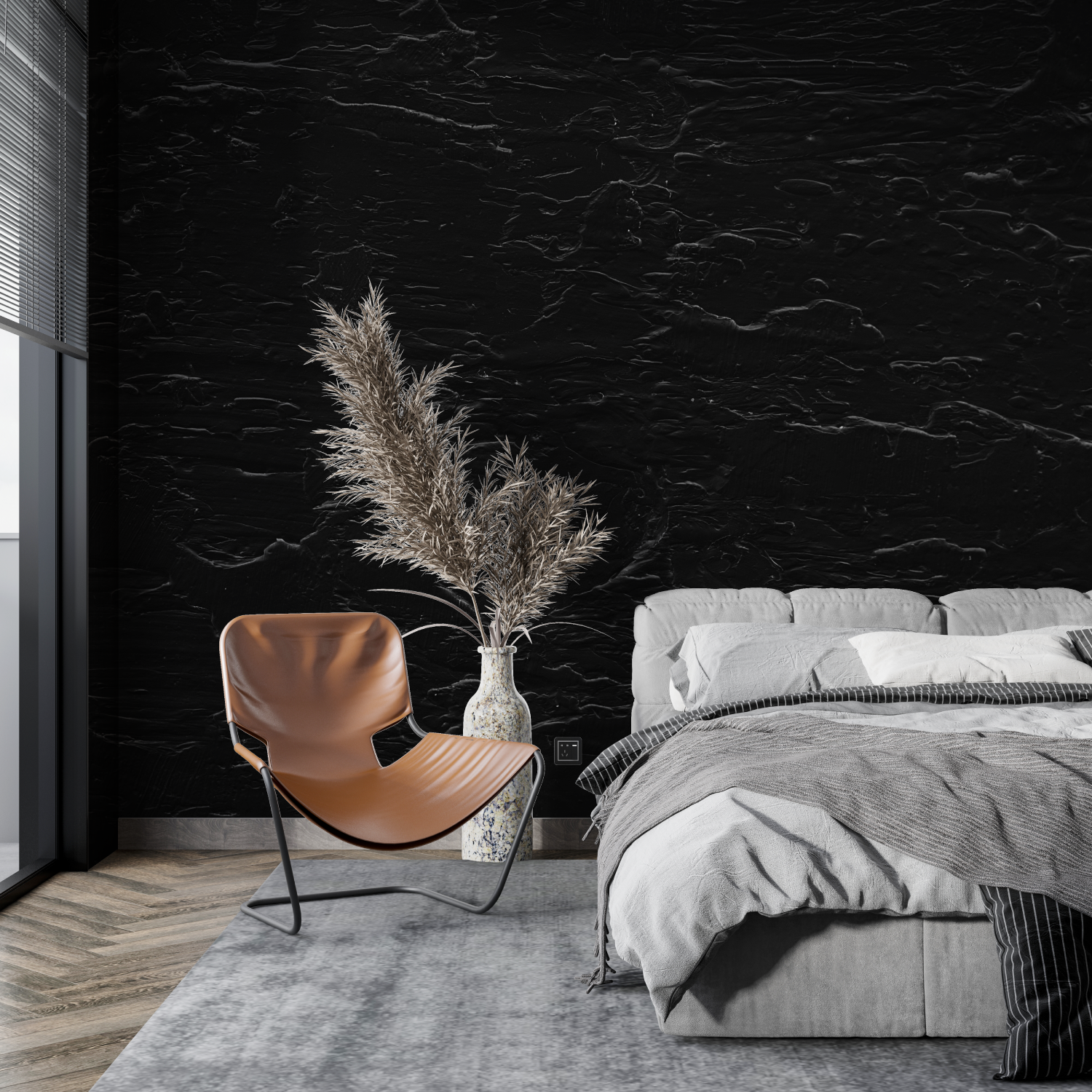 Papier Peint Effet Pierre Noir – 4 Murs