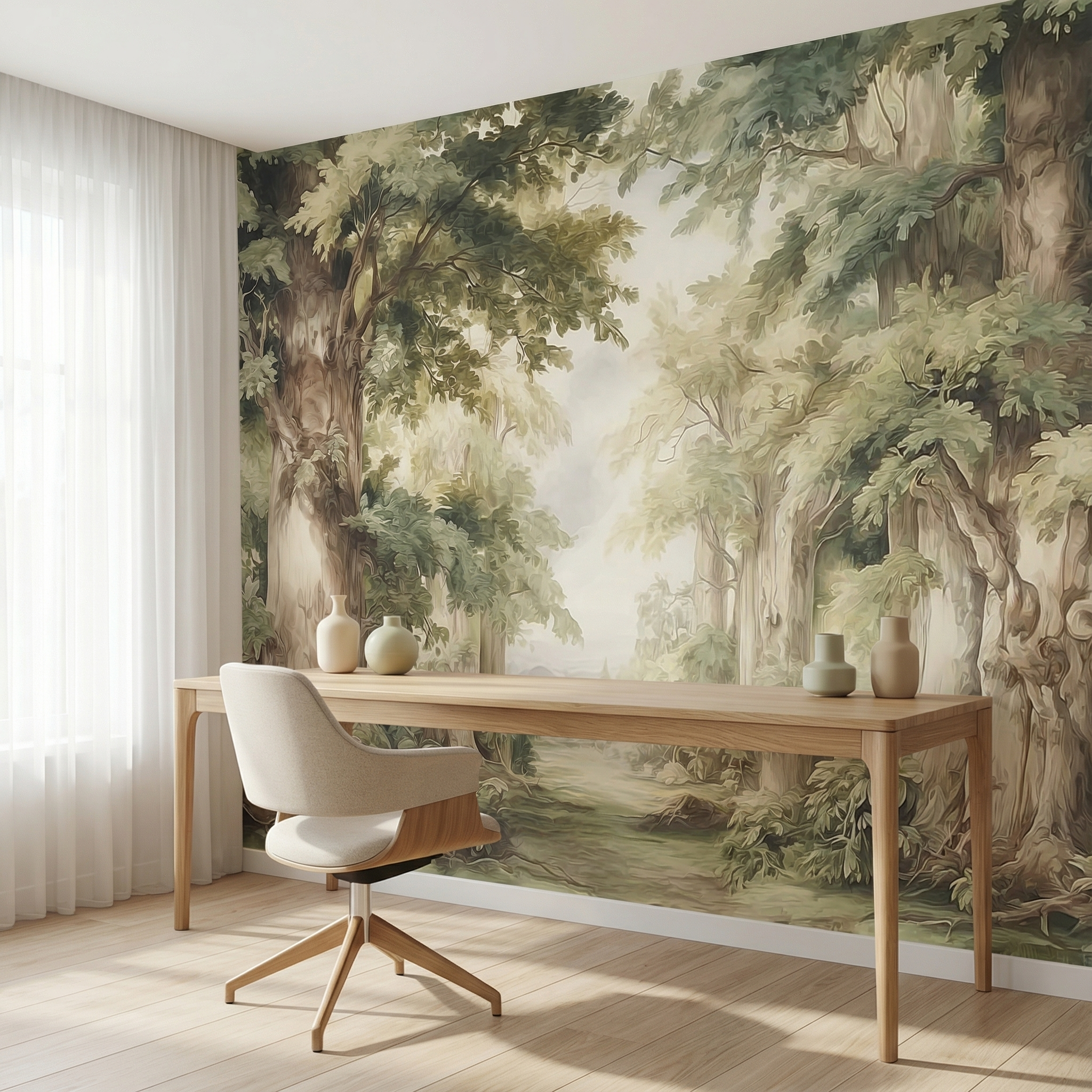 Vintage Pastel Forest Landscape Mural Wallpaper