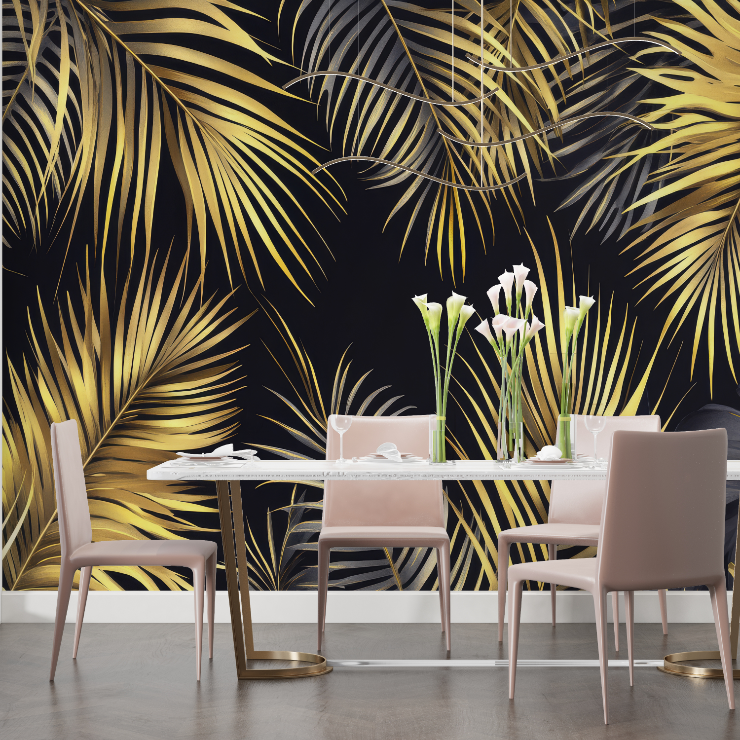 Black and Gold Palm Leaf Wallpaper | Murals Wallpaper