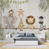 Kid animials safari mural wallpaper tete de lit