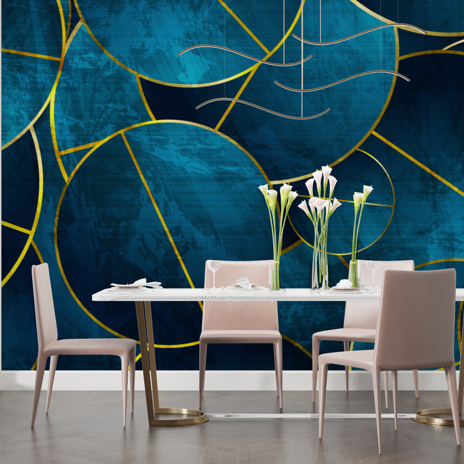 Teal and Gold Patterned Wallpaper | Murals Wallpaper