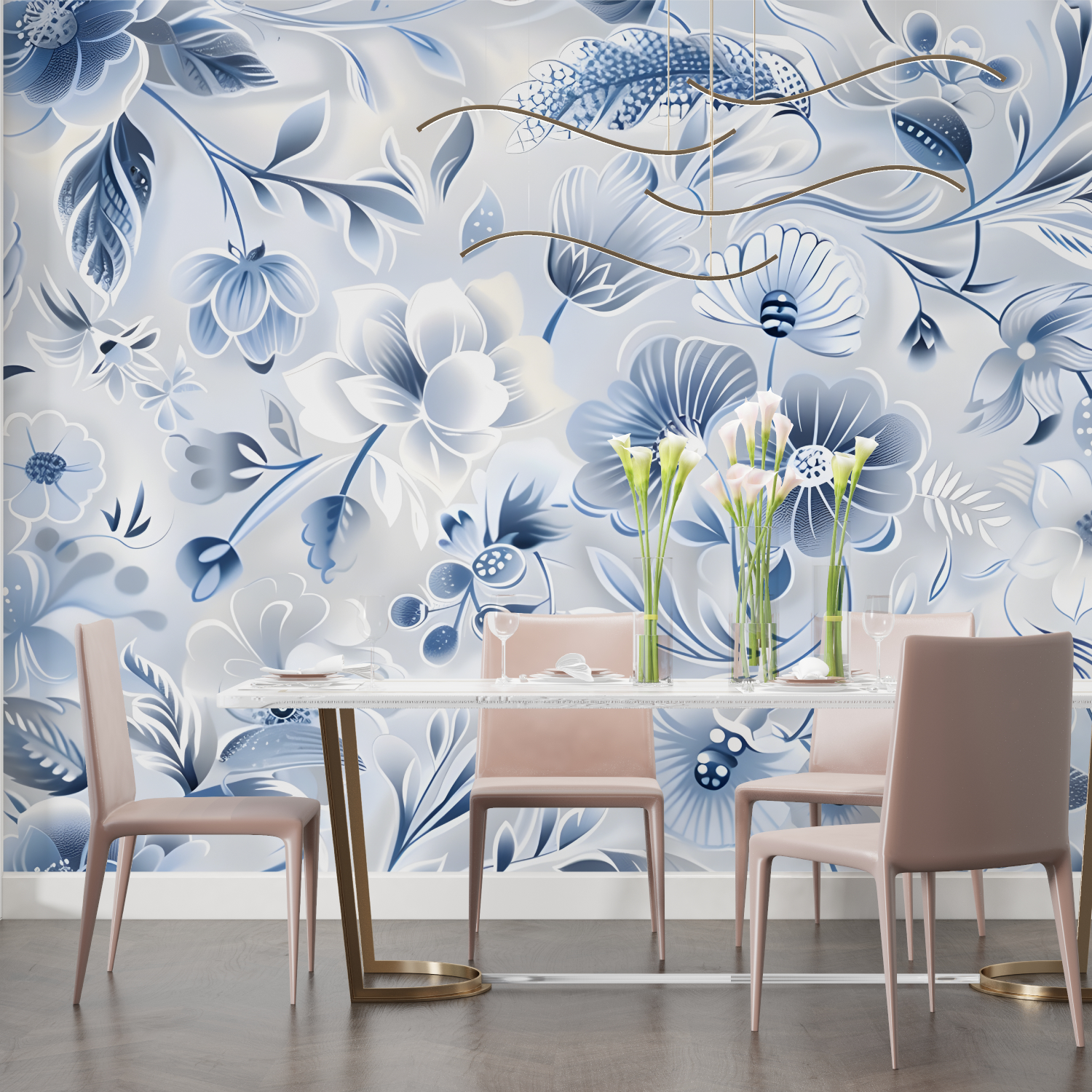 Pastel Blue Floral Wallpaper | Murals Wallpaper
