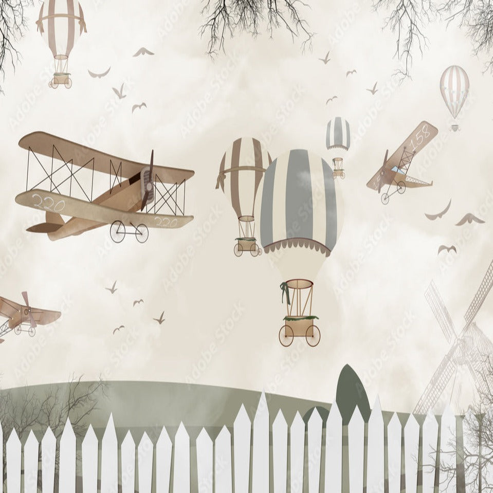 Airplane Wallpaper <br/> Beige Baby Room | Murals Wallpaper