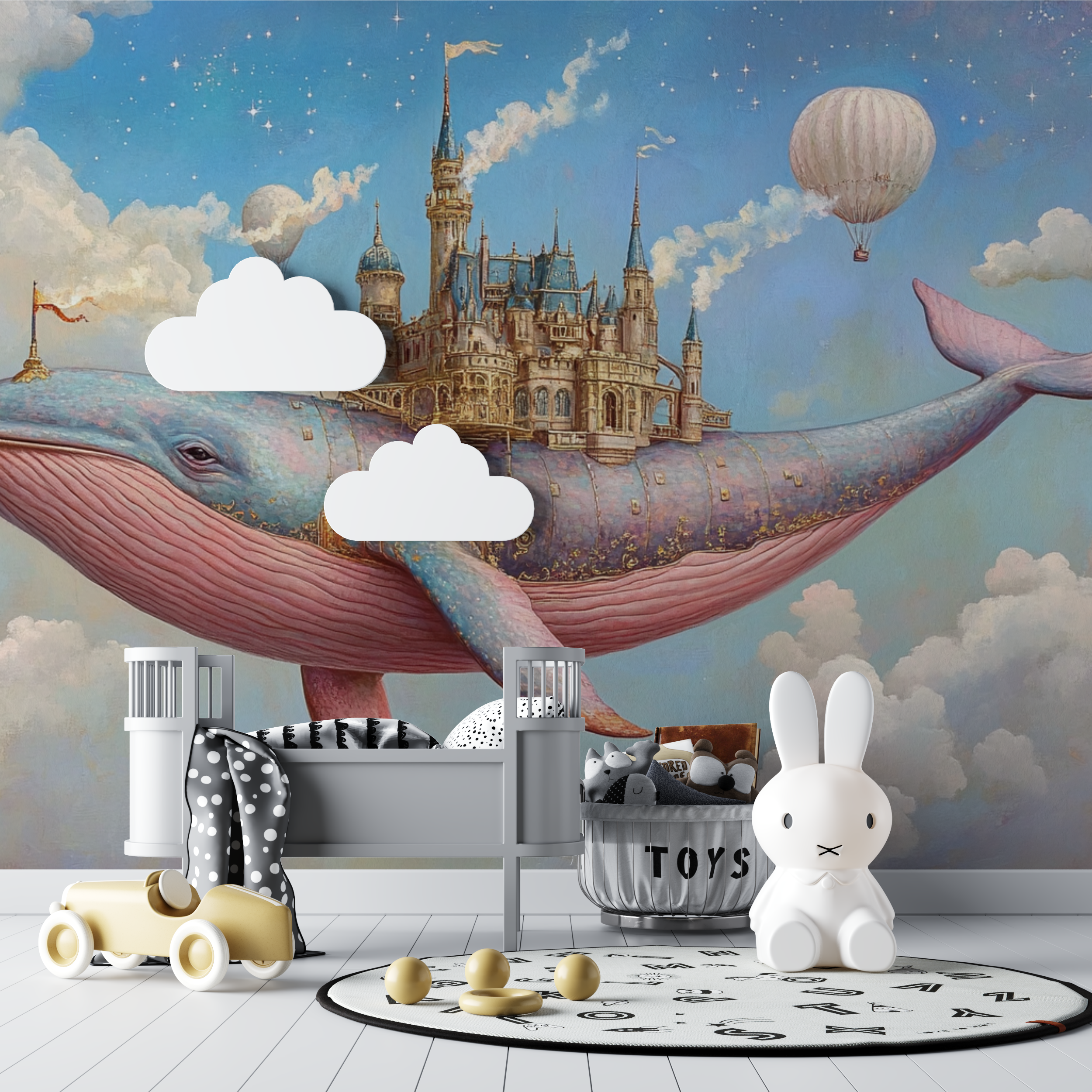 Whale Flying Wallpaper and Castle | Murals Wallpaper