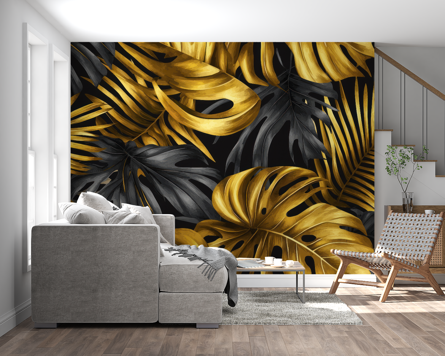 Black Wallpaper with Gold Leaves | Murals Wallpaper