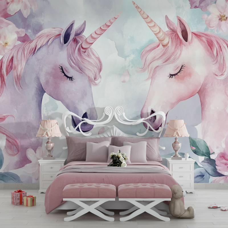 Tapeten-Tapisserie-Einhorn-Duo-Schlafzimmer aus Papier