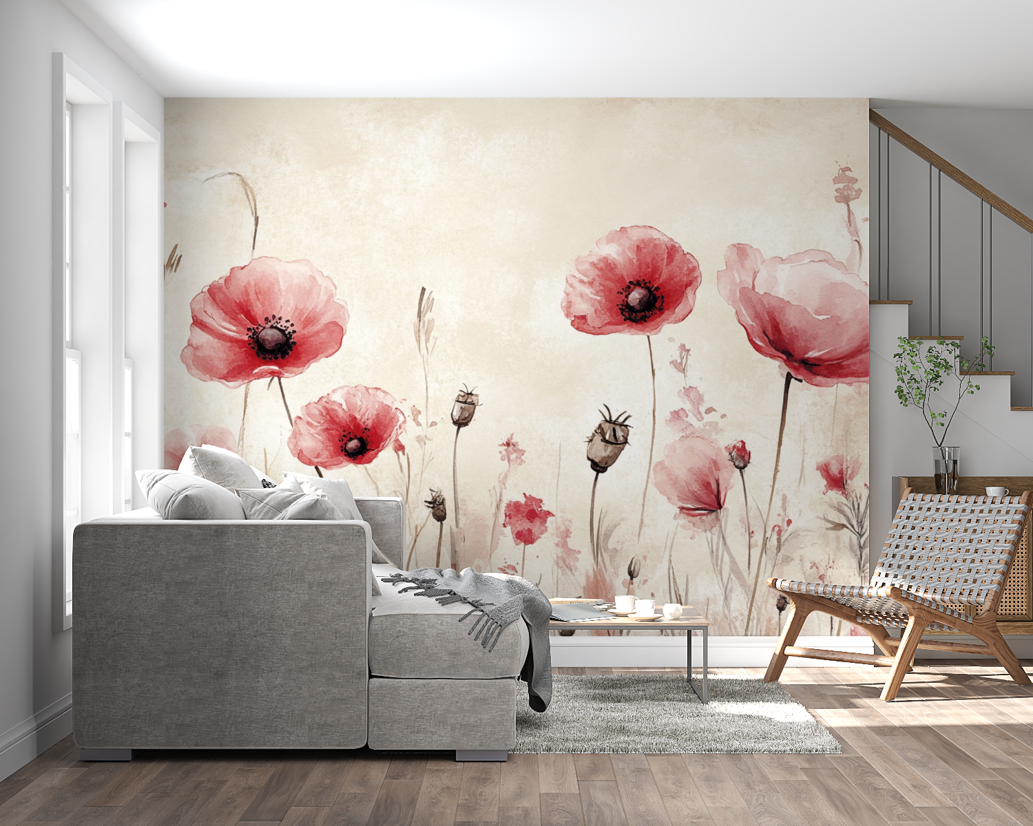 Watercolor Painted Pink Flower Wallpaper | Murals Wallpaper